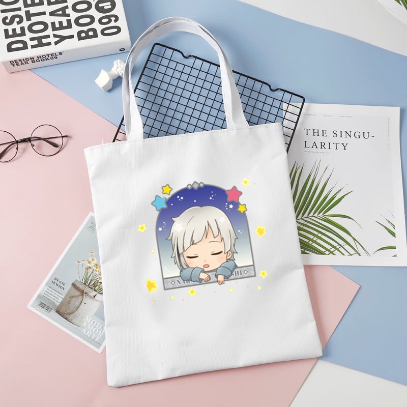 Túi tote vải đen trắng in hình anime chibi BUNGOU STRAY DOGS dễ thương