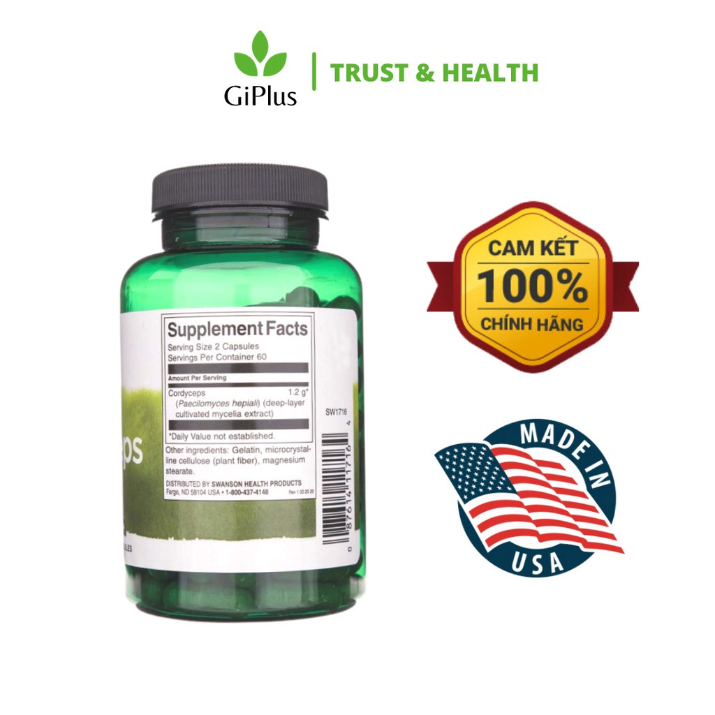 Viên Uống Đông Trùng Hạ Thảo Swanson Cordyceps 600mg