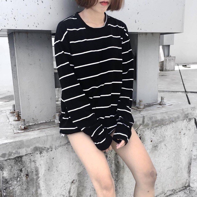 [Ảnh Thật + Video] Áo Stripped Pull Black Korean | Áo Kẻ Sọc Ngang Đen Trắng Dạo Phố Hàn Quốc | BigBuy360 - bigbuy360.vn