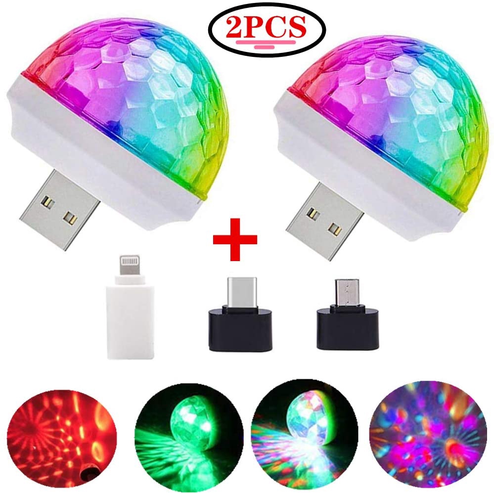 Set 2 Đèn LED Disco DJ Tạo Hiệu Ứng Âm Thanh 7 Màu Sắc Kết Nối USB Tiện Dụng