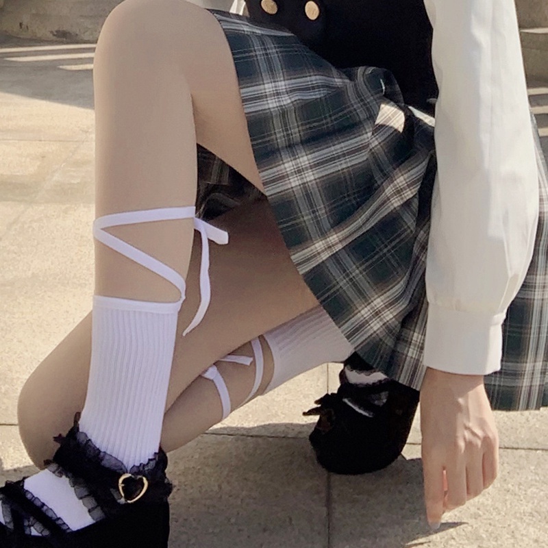 Tất Ren Đen Dài Qua Gối Phong Cách Lolita Xinh Xắn Cho Nữ