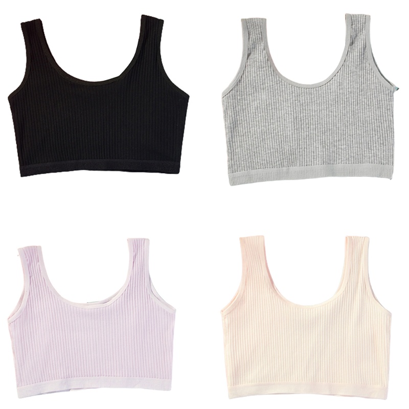 Áo Bra Cotton Hai Dây Bản Rộng Màu Trơn Kiểu Thể Thao Cho Bạn Gái Tuổi Teen