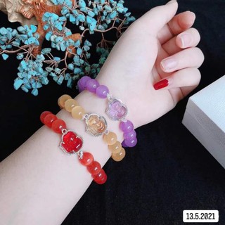 Vòng đá phong thủy Hồ Ly-Tỳ Hưu bọc bạc