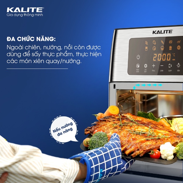 [Mã ELHADEV giảm 4% đơn 300K] Nồi chiên không dầu Kalite KL 1500, dung tích 15L, công suất 1700W, phụ kiện đa dạng