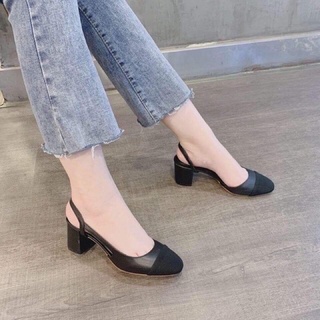 Giày cao gót nữ 5 phân, màu đen, bít mũi búp bê
