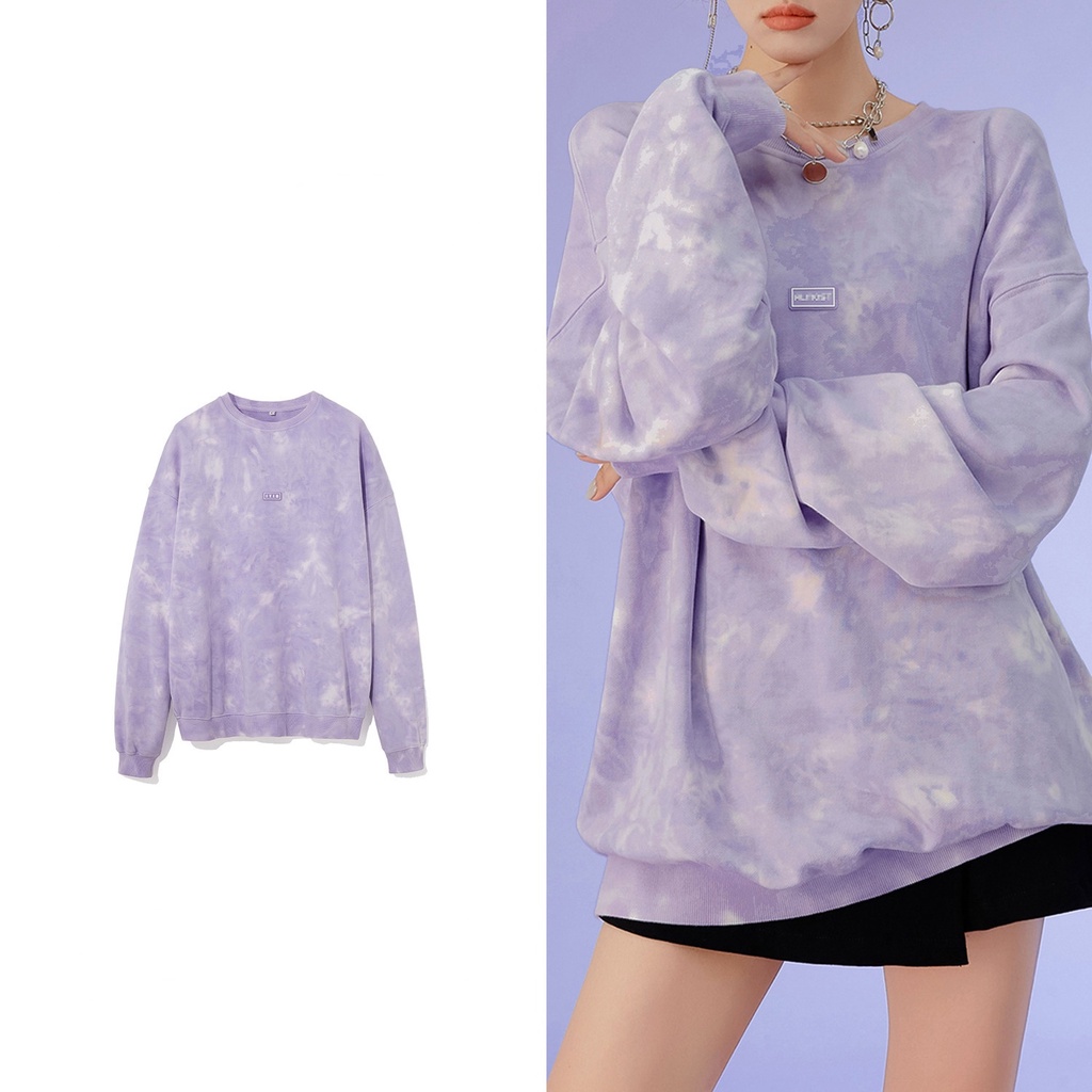 Áo Sweater Cổ Tròn Dáng Rộng Nhuộm Màu Thời Trang Xuân Thu Mới 2021 Cho Nữ