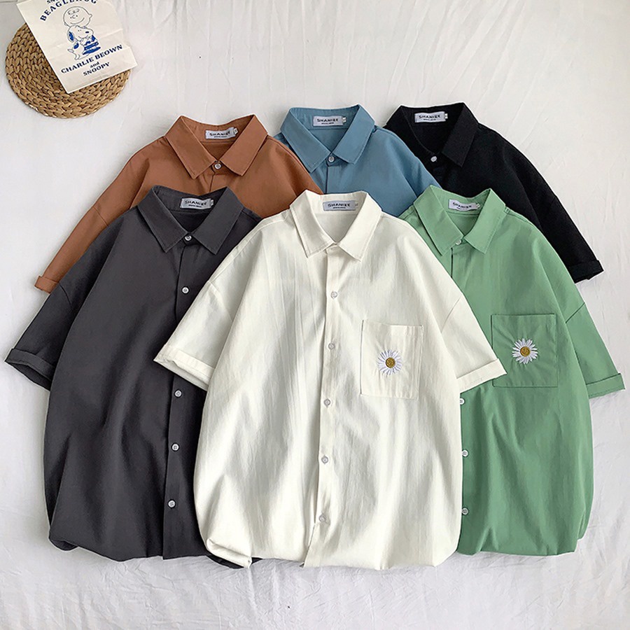 Áo Sơ Mi Trơn From Rộng Unisex Phong Cách Ulzzang