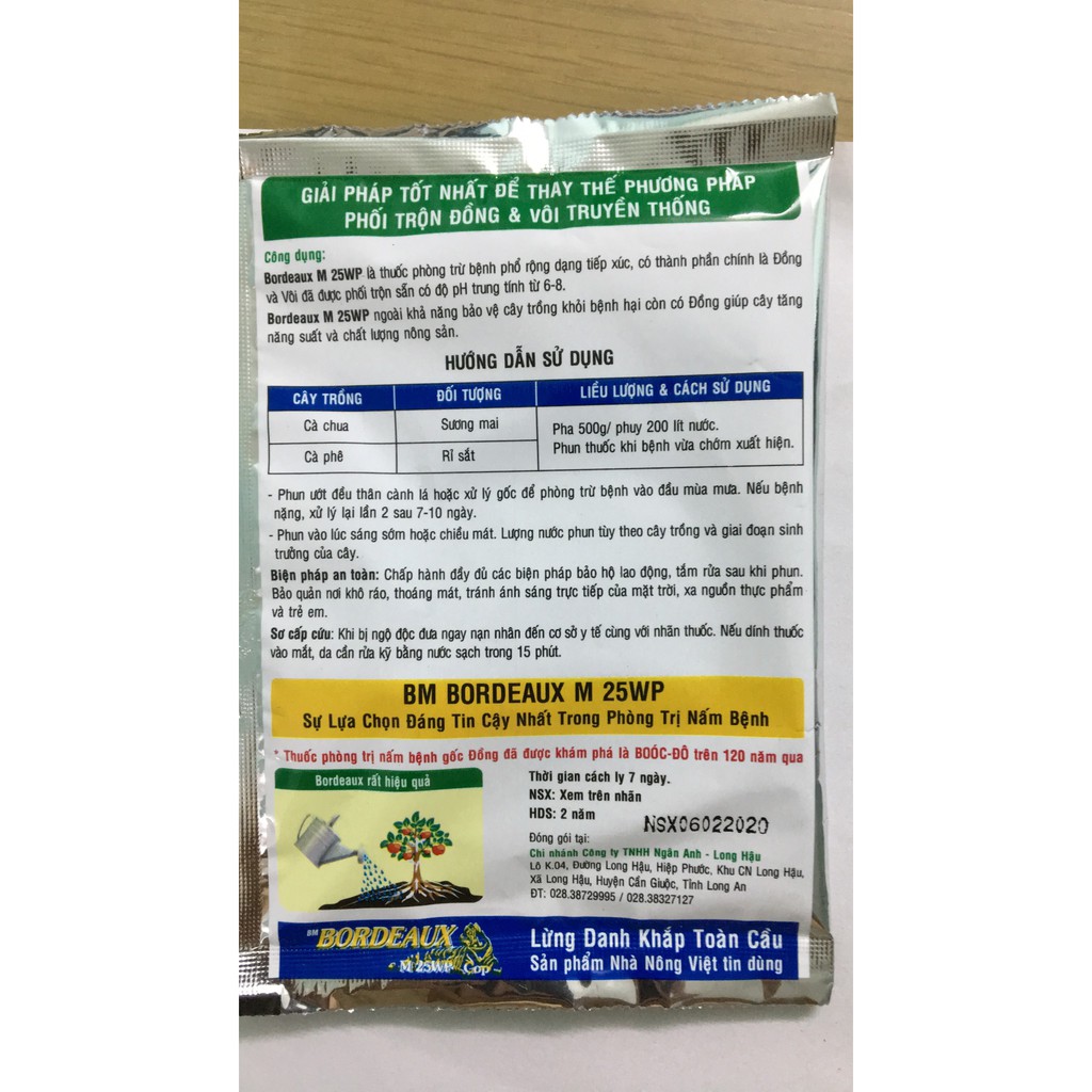 Sản phẩm trừ nấm bệnh Bordeaux M 25WP gói 25gr