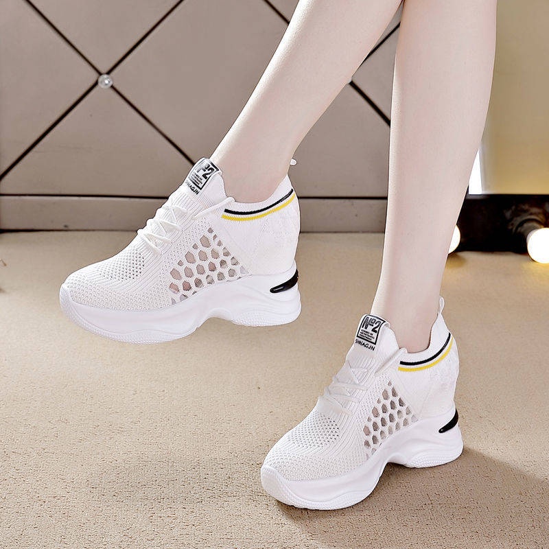 giày thể thao nữ Giày Thể Thao Cao Gót 8cm Màu Trắng Đế Độn 2022 Thiết Kế Mới Thoáng Khí Thời Trang Mùa Xuân Cho Nữ