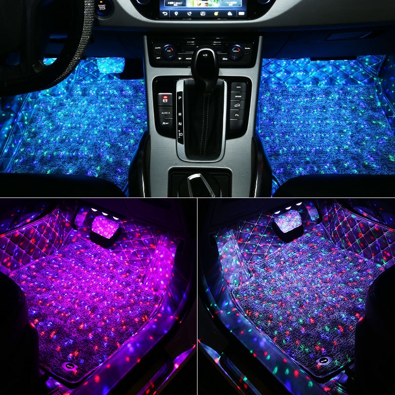 🏵️Mới🏵️ Đèn Led Gầm Nội Thất Ô Tô Chiếu Chân Ánh Sao Cổng USB Đổi Màu Theo Nhạc
