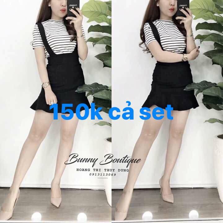 Set váy yếm kẻ