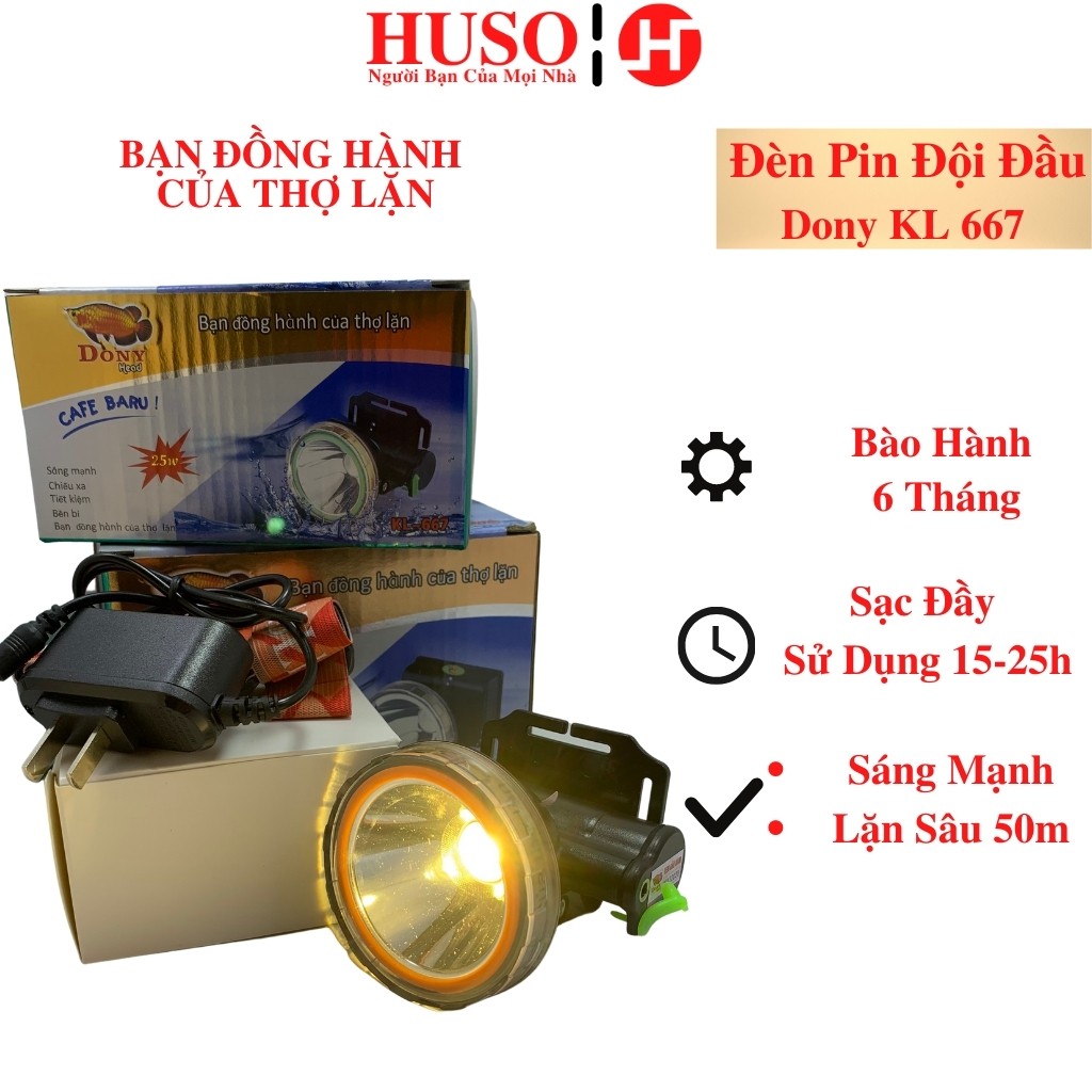 Đèn Pin Đội Đầu - DONY KL 667 - Đèn Pin Treo Đầu Chống Thấm Nước, Bền Bỉ, Nhỏ Gọn Tiện Lợi - HUSO