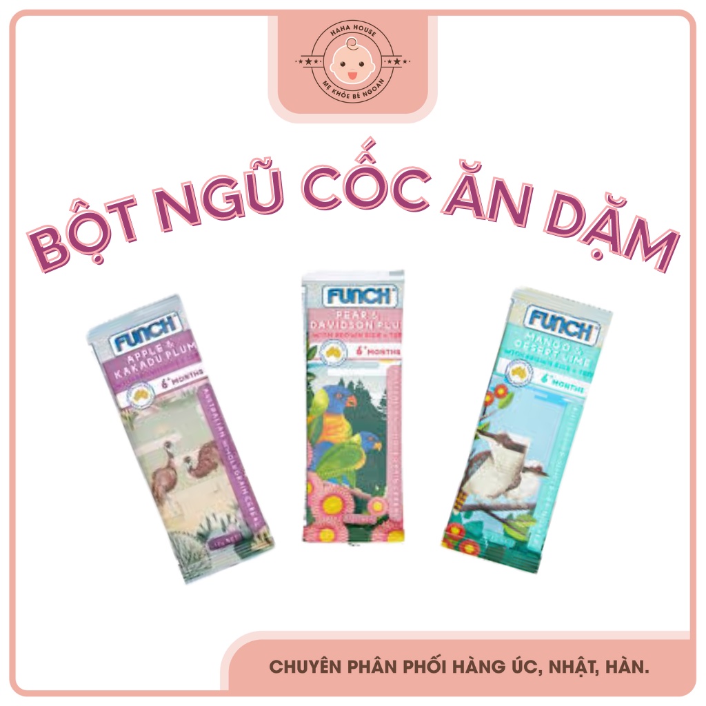 Bột Ăn Dặm Cho Bé Từ 6 Tháng FUNCH Ngũ Cốc Nguyên Cám Gạo Lứt Hạt Teff Trái Cây dạng gói tiện lợi 12g