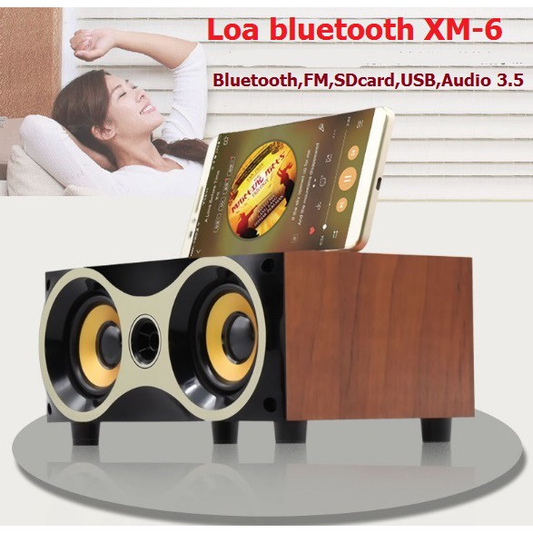 Loa Bluetooth bằng gỗ XM-6 hifi siêu bass (FM,SD card,USB,Audio)