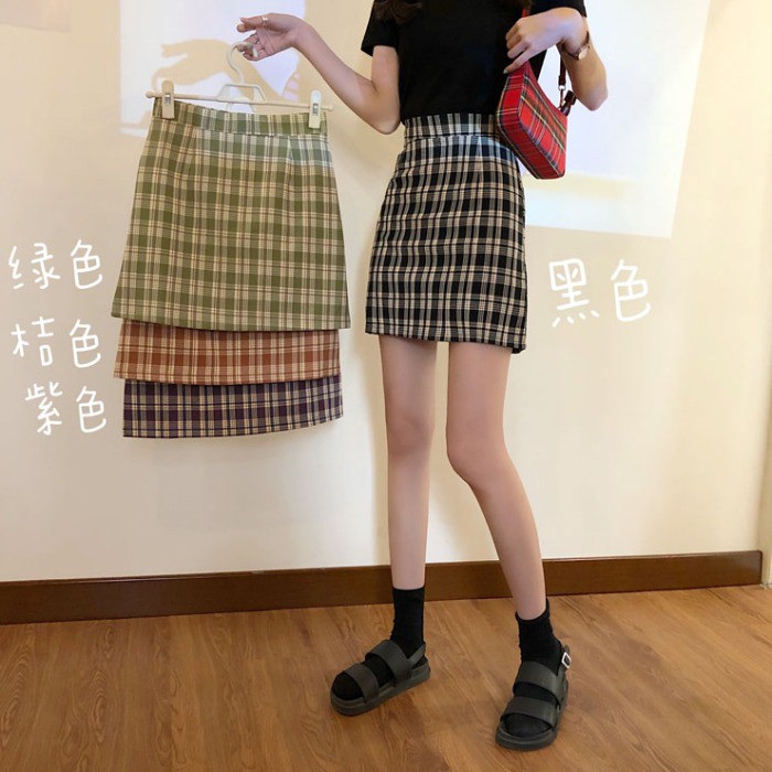 ℗✆✕ pleated skirt high waist solid color fashion sexy non-fading a-line short pants plaid