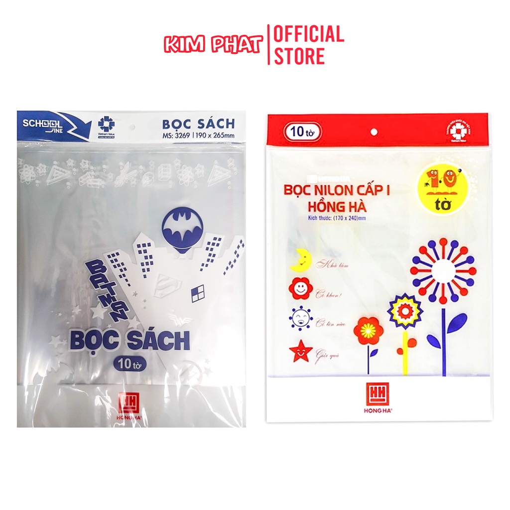 Set 10 chiếc Bọc sách vở nilong Hồng Hà A4 3389 / 3245 / 3157 / 3269