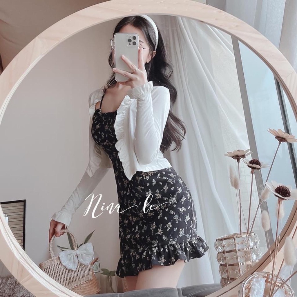 [Mã FATHANG5 giảm 10K đơn 50K] SET ĐẦM HOA ĐEN 2 DÂY LAI BÈO KÈM KHOÁC | BigBuy360 - bigbuy360.vn