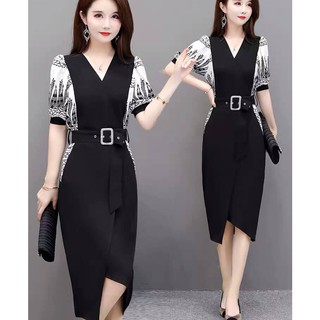 Đầm phối voan họa tiết kèm belt msp280