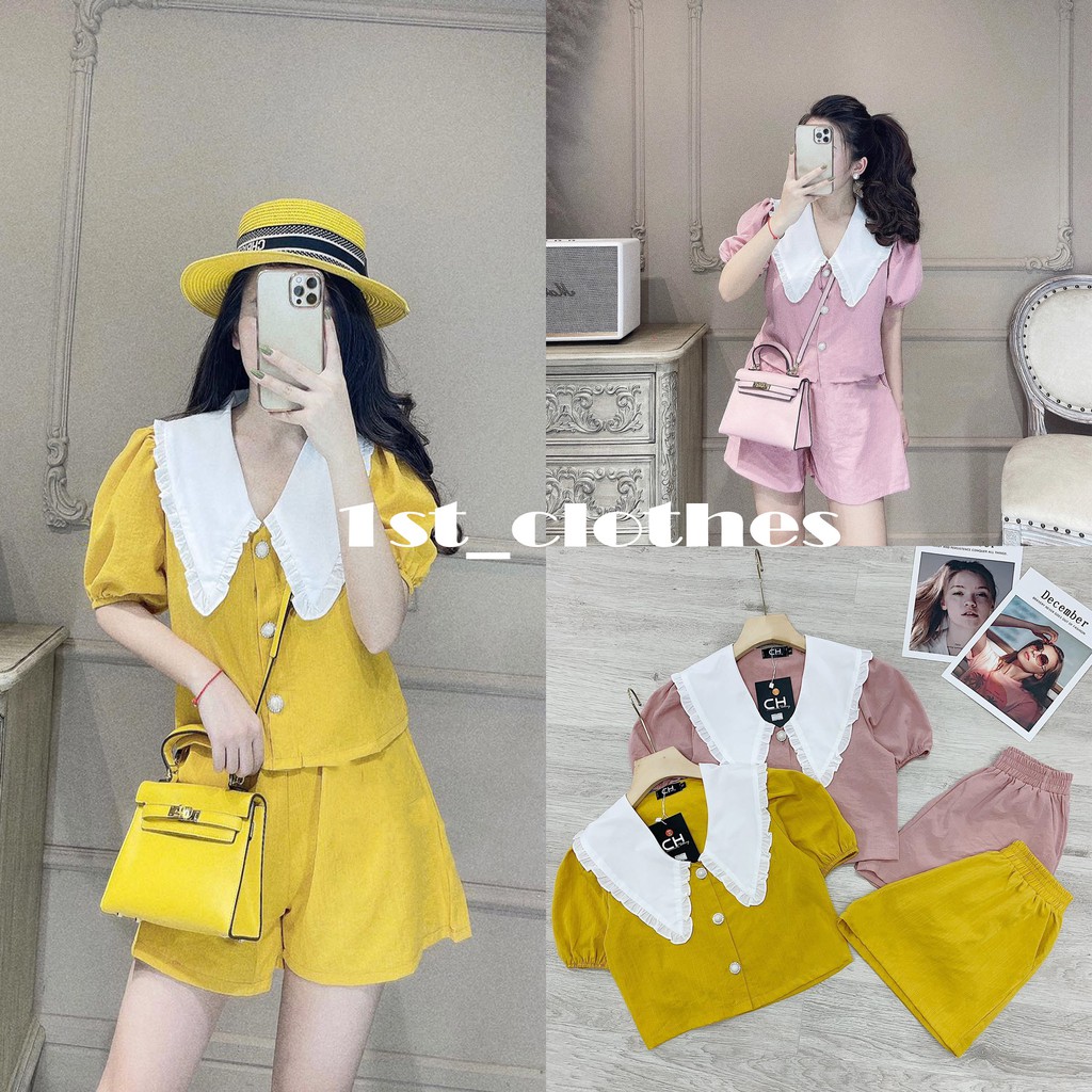 [Mã FAXANH245 giảm 10K đơn 50K] Set Đũi Cổ Bèo Cúc Ngọc Cao Cấp