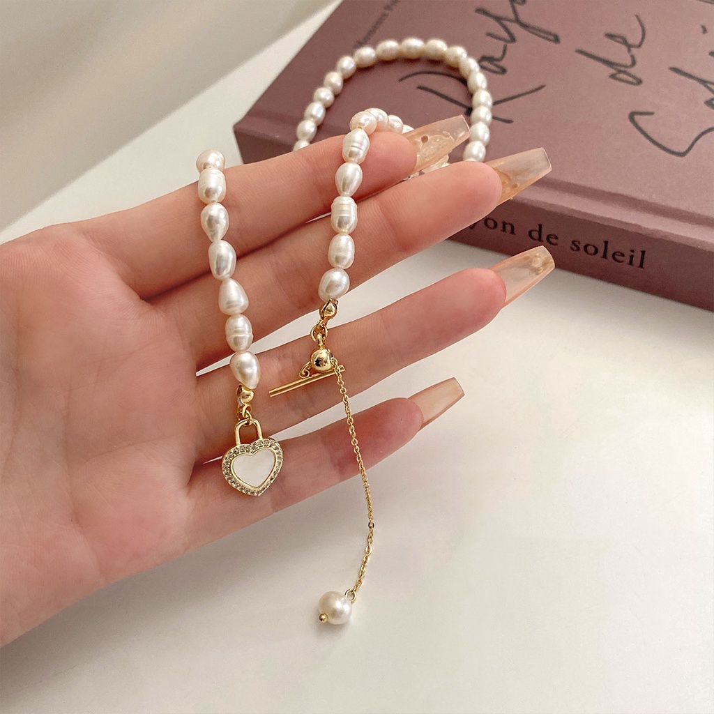 Vòng cổ Chuỗi Ngọc Trai Mặt Trái Tim Thời Trang Cho Nữ
