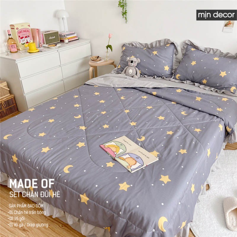 [2021] Set chăn ga gối Cotton Đũi Bèo Mịn Decor - Bộ ga giường chăn trần bông mùa hè mềm mịn phong cách Hàn Quốc