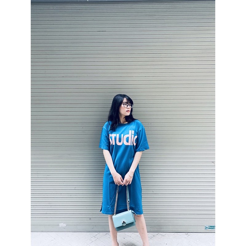 Đầm thun suông chất liệu cotton dáng dài màu xanh có ảnh thật | BigBuy360 - bigbuy360.vn