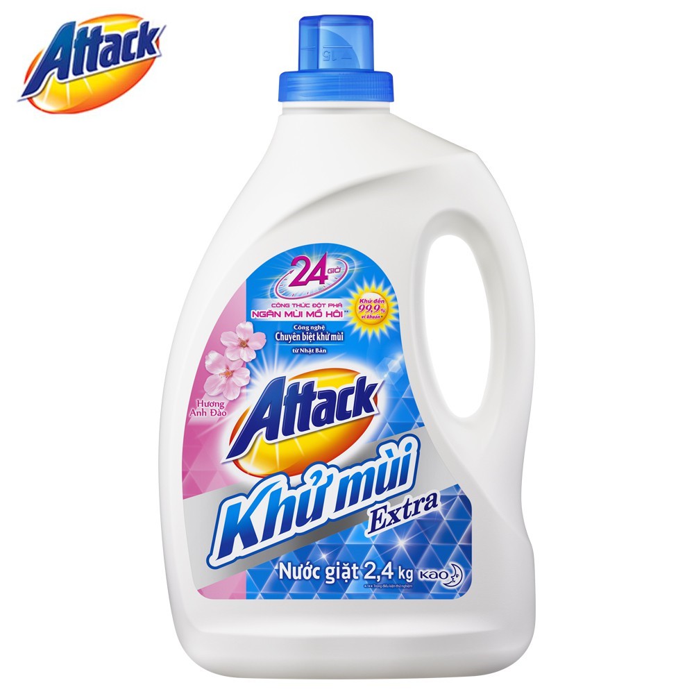 Nước giặt Attack Khử Mùi Extra Hương Hoa Anh Đào 2.4kg