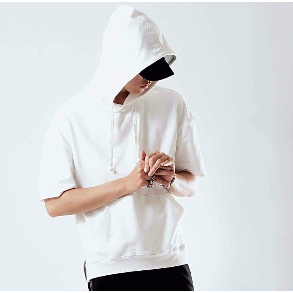 Áo Hoodie Nam Nữ Tay Ngắn Trơn Unisex