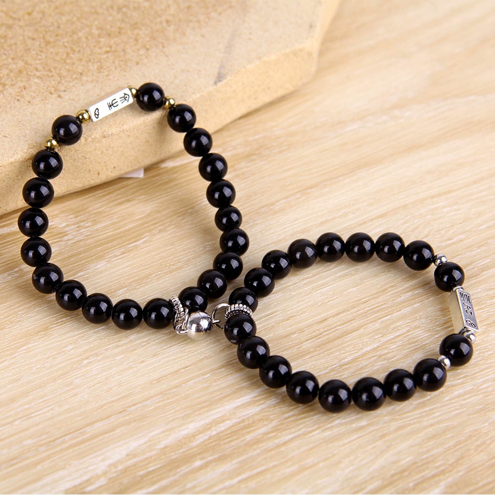 Set 2 Vòng Tay Chuỗi Hạt Đá Vỏ Chai Có Khóa Nam Châm Thời Trang