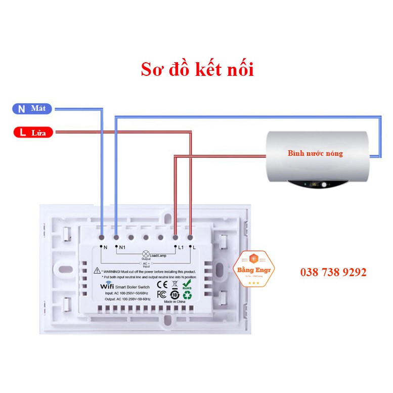 (Công suất lớn 4400W) Công tắc bình nóng lạnh Wifi điều khiển từ xa - Nút cảm ứng - Hỗ trợ ra lệnh giọng nói (APP Tuya)