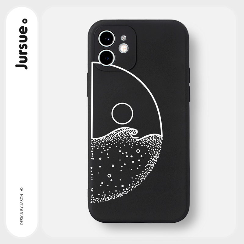 Ốp lưng JURSUE hình cặp đôi dễ thương đẹp đen cho iPhone 13 12 11 Pro Max SE 2020 X XR XS ip 8 7 6 6S Plus kute Y123