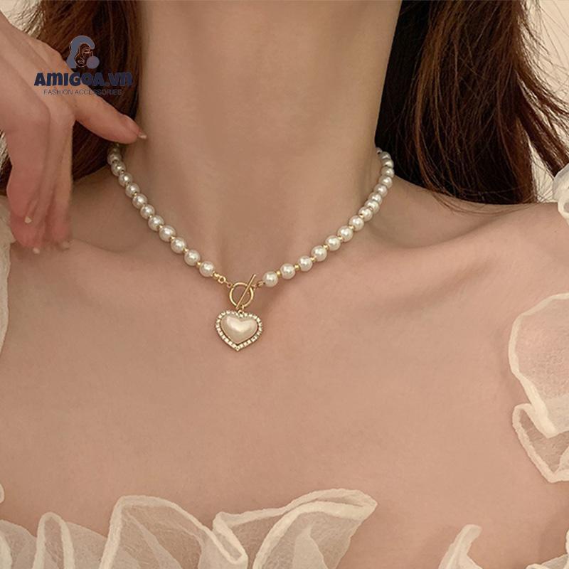 ✨✨Vòng cổ Mặt Trái Tim Đính Ngọc Trai Thời Trang Cho Nữ