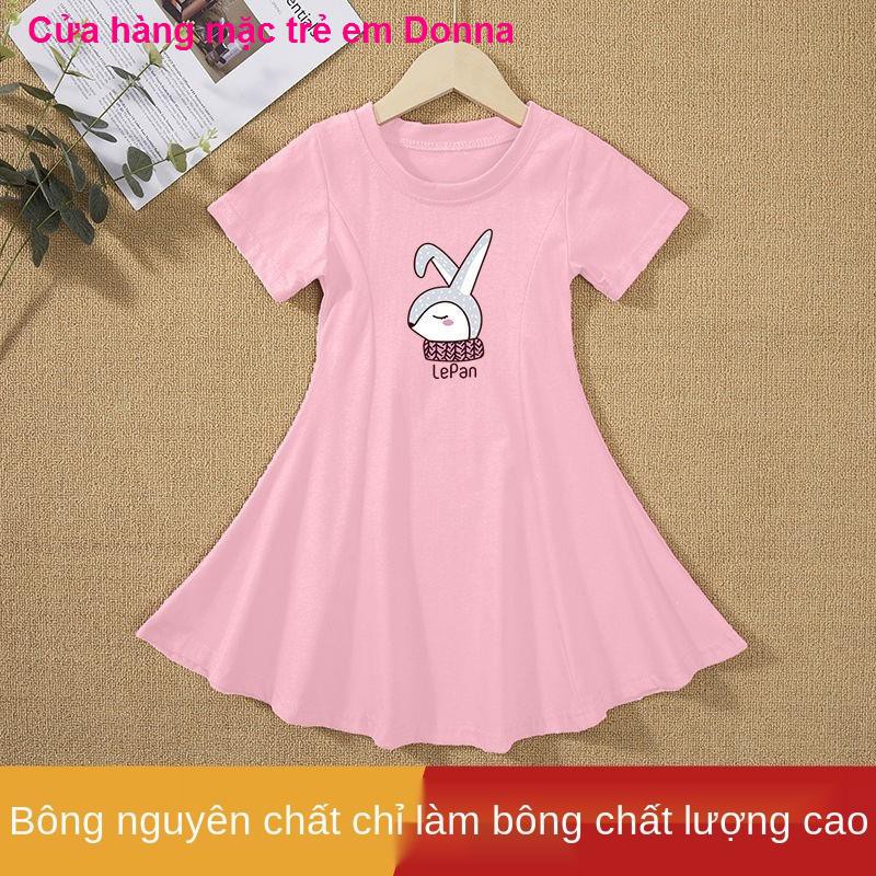 quần áo trẻ em mùa hè mới Váy Hàn Quốc Công chúa Trung Đầm cô bé tay ngắn Tidebộ nỉ cho bébộ bé trai