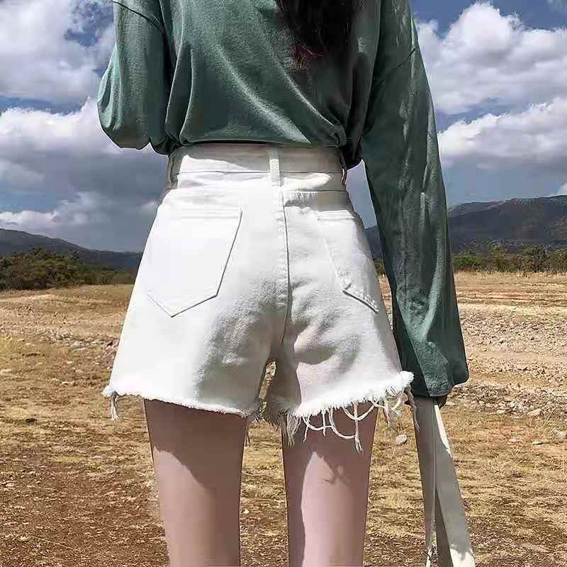 Quần ngắn denim lưng cao thiết kế ống rộng thời trang mùa hè 2021 dành cho nữ