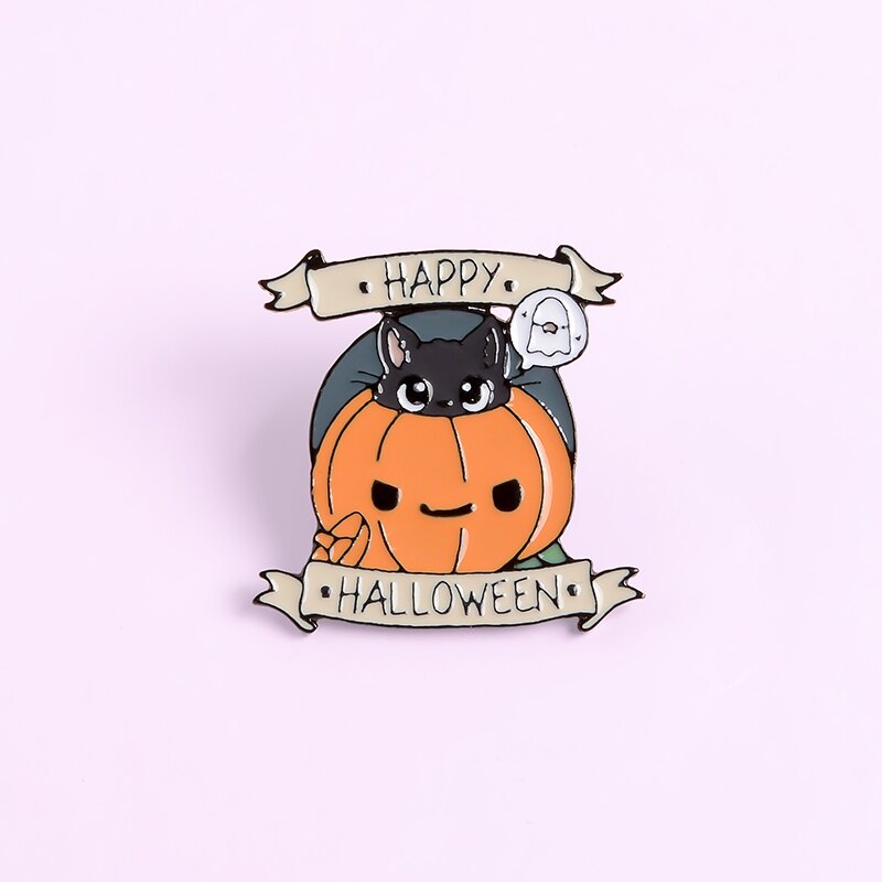Ghim cài áo hình bí ngô mặt cười phong cách halloween kiểu dáng dễ thương