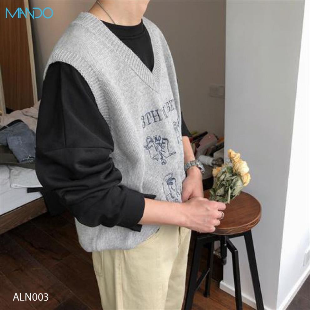 Áo Len Unisex (Gile) Ghi Lê Vintage, Thu Đông Phong Cách Hàn Quốc Thời Trang MANDO - ALN003