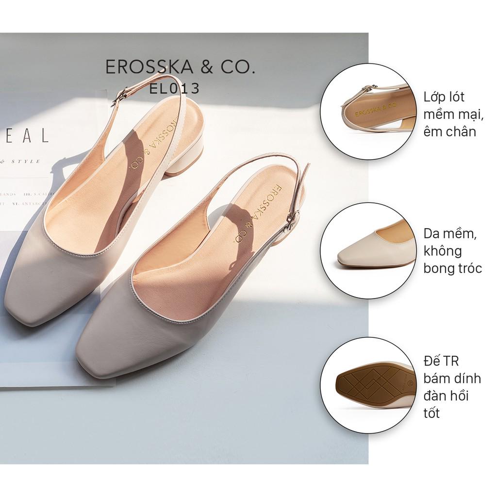 Giày cao gót slingback Erosska mũi vuông kiểu dáng basic gót vuông vững chắc màu kem _ EL013