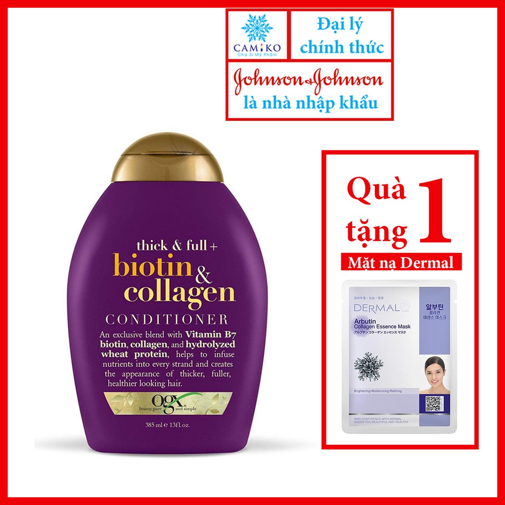 Dầu Xả OGX Thick Full, Biotin, Collagen Conditioner 385ml Làm Dày Tóc dưỡng tóc bồng bềnh, chắc khỏe