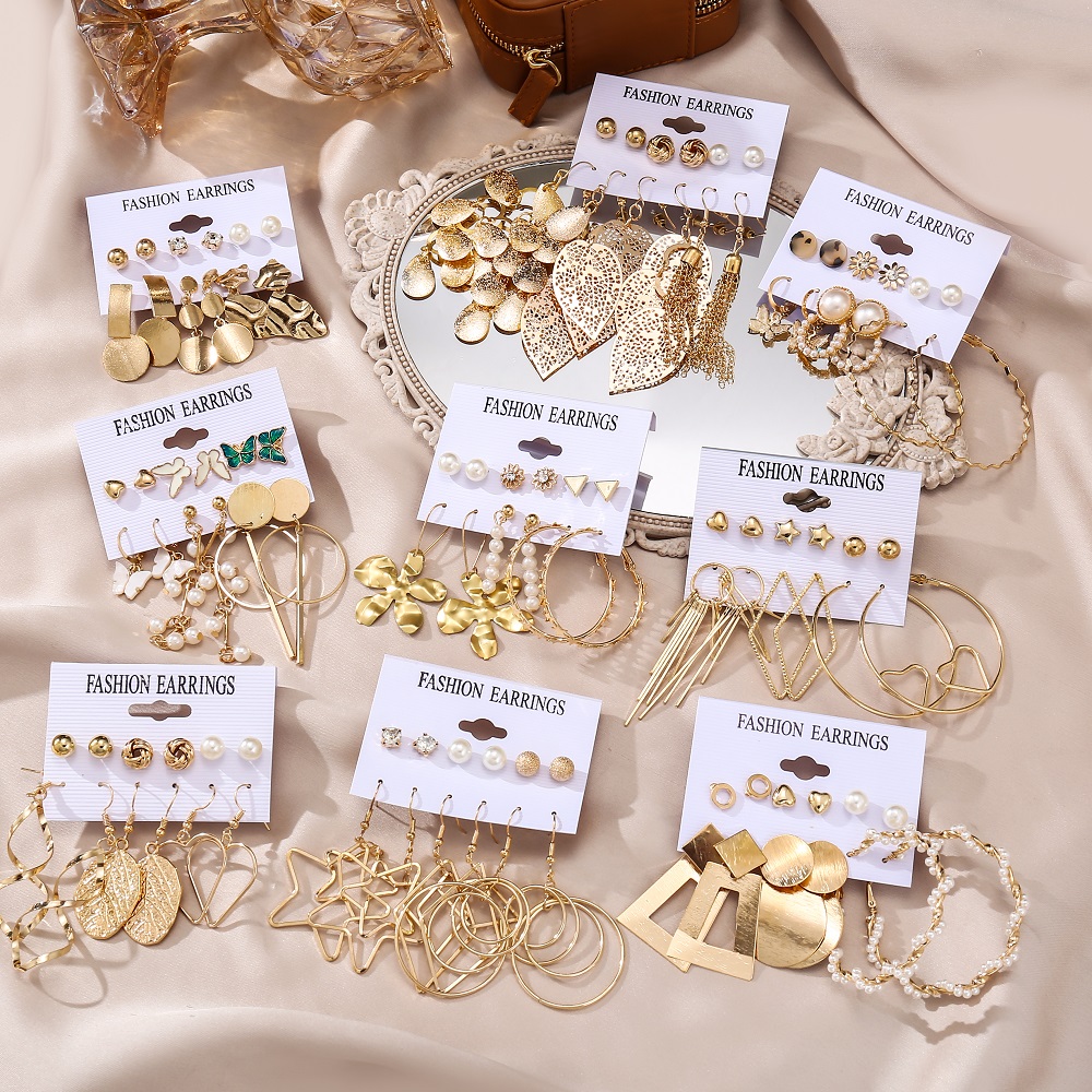 Set 6 đôi khuyên tai AY đính ngọc trai giả sang trọng phong cách Bohemia thời trang