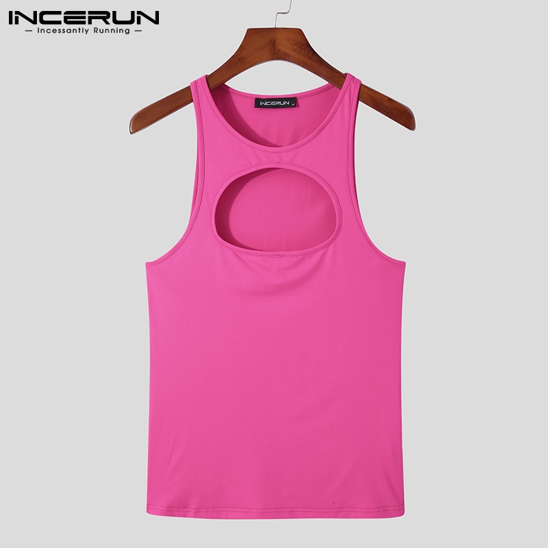 Áo sát nách INCERUN ôm dáng co giãn 3 màu tùy chọn thiết kế khoét lỗ thời trang mùa hè cho nam