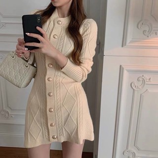 [ORDER] Váy len xoè ngắn dài tay cài khuy đơn giản sang trọng