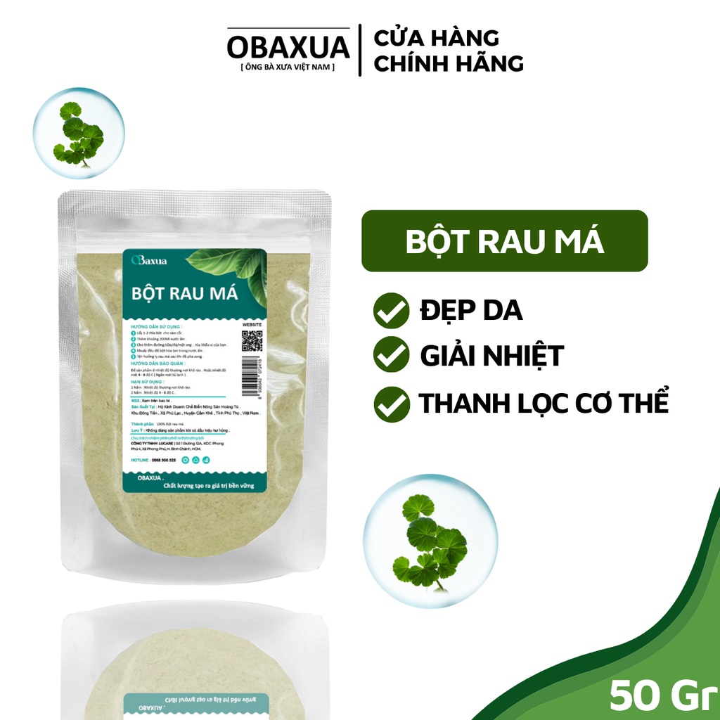 Bột rau má sấy lạnh nguyên chất Obaxua 50gr - Thanh nhiệt, đẹp da, detox, hỗ trợ tiêu hoá