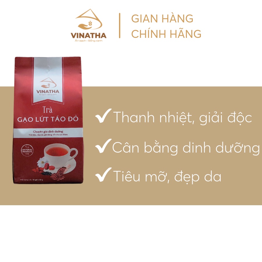 Trà Gạo Lứt Táo Đỏ Ăn Kiêng Giảm Cân VINATHA 10 gói nhỏ (60 gram / gói) VNT03