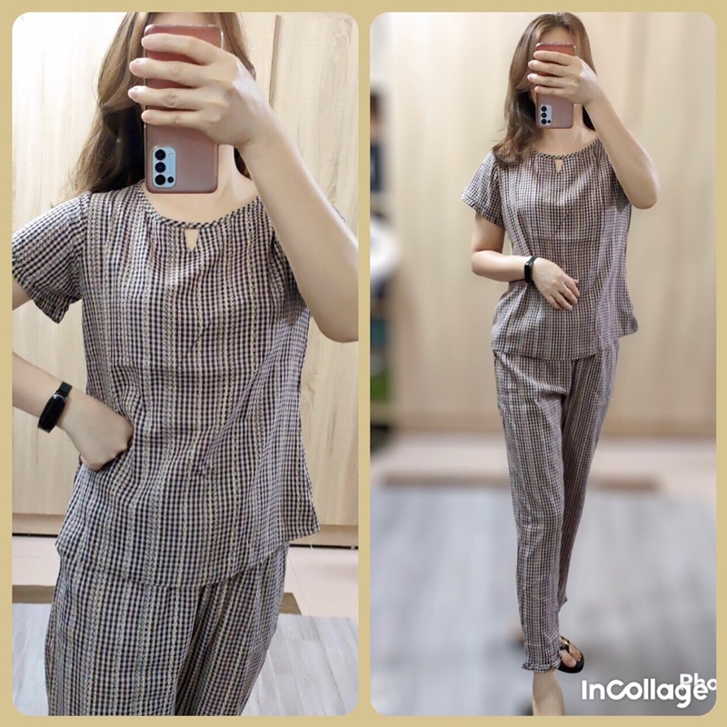 Bộ đồ mặc nhà nữ⚡️đồ ngủ tay cộc quần lỡ chất vải thô dư đẹp