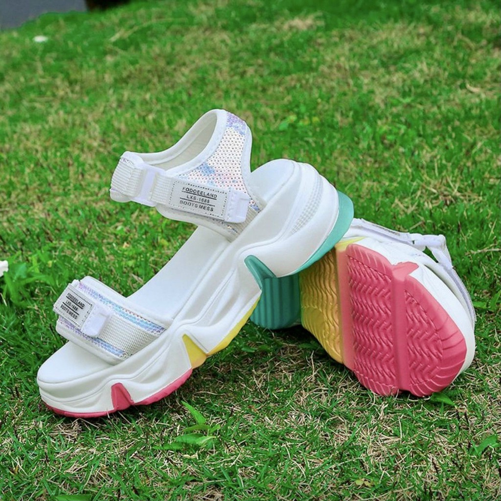Giày Sandal Đế Bằng HÀNG ĐẸP Sandal Nữ Quai Kết kim Sa - Đế Phối Màu (Quảng Châu) 812