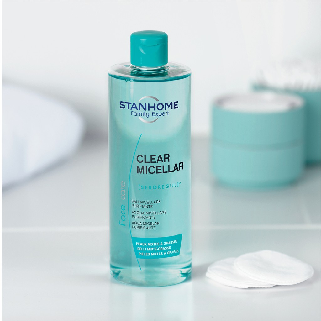 Nước rửa mặt, tẩy trang 2 trong 1 cho dầu mụn, da nhạy cảm Stanhome Family Expert clear micellar 400ml