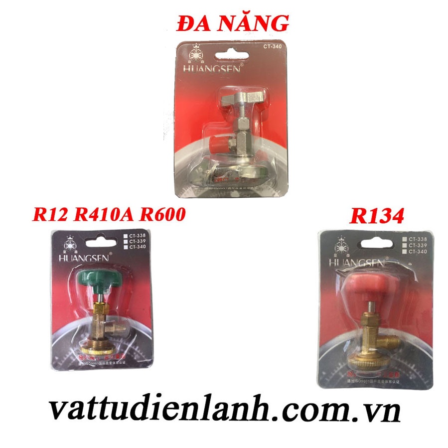 Van mở khóa gas lon Huangsen CT-338-339-340 (chọn đúng loại như hình) Valve nạp gas lạnh R12 R22 R32 R134 R410 R600 TD