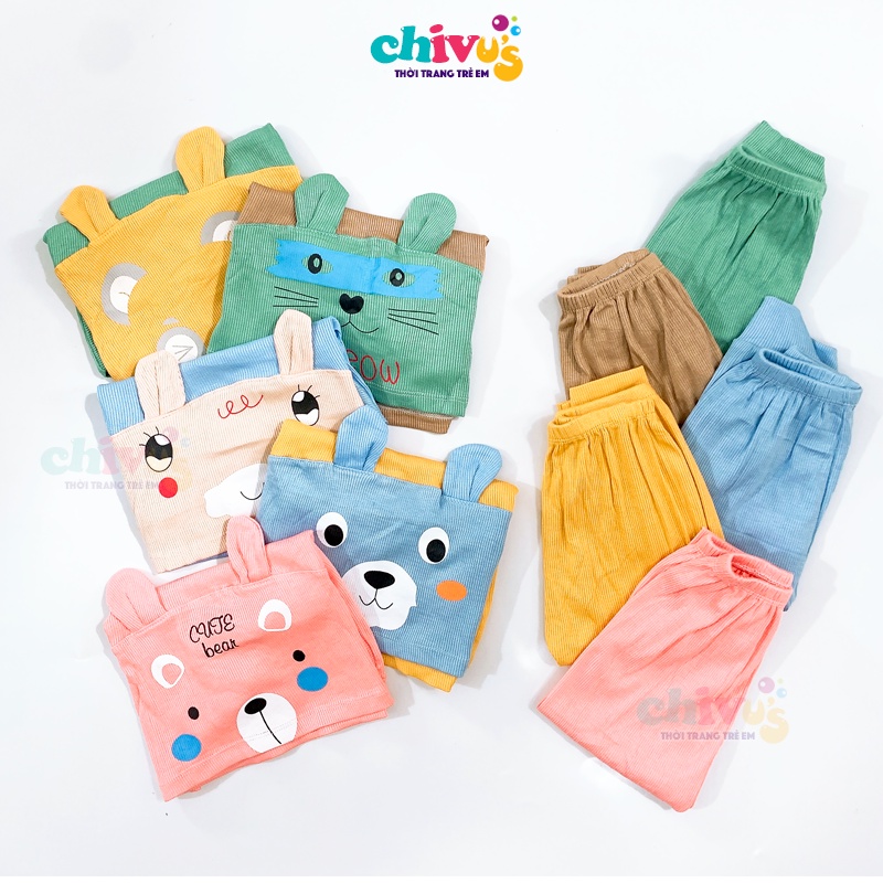Bộ cotton tăm cho bé CHIVU'sKID bộ dài tay cho bé trai bé gái chất len tăm họa tiết ngộ nghĩnh đáng yêu