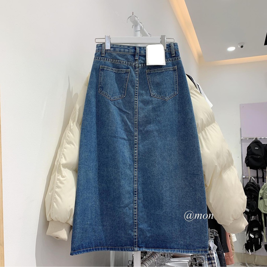 2101550 Chân váy jeans dáng dài nữ ulzzang xẻ bên nhiều màu chất jeans dày dặn có size | BigBuy360 - bigbuy360.vn