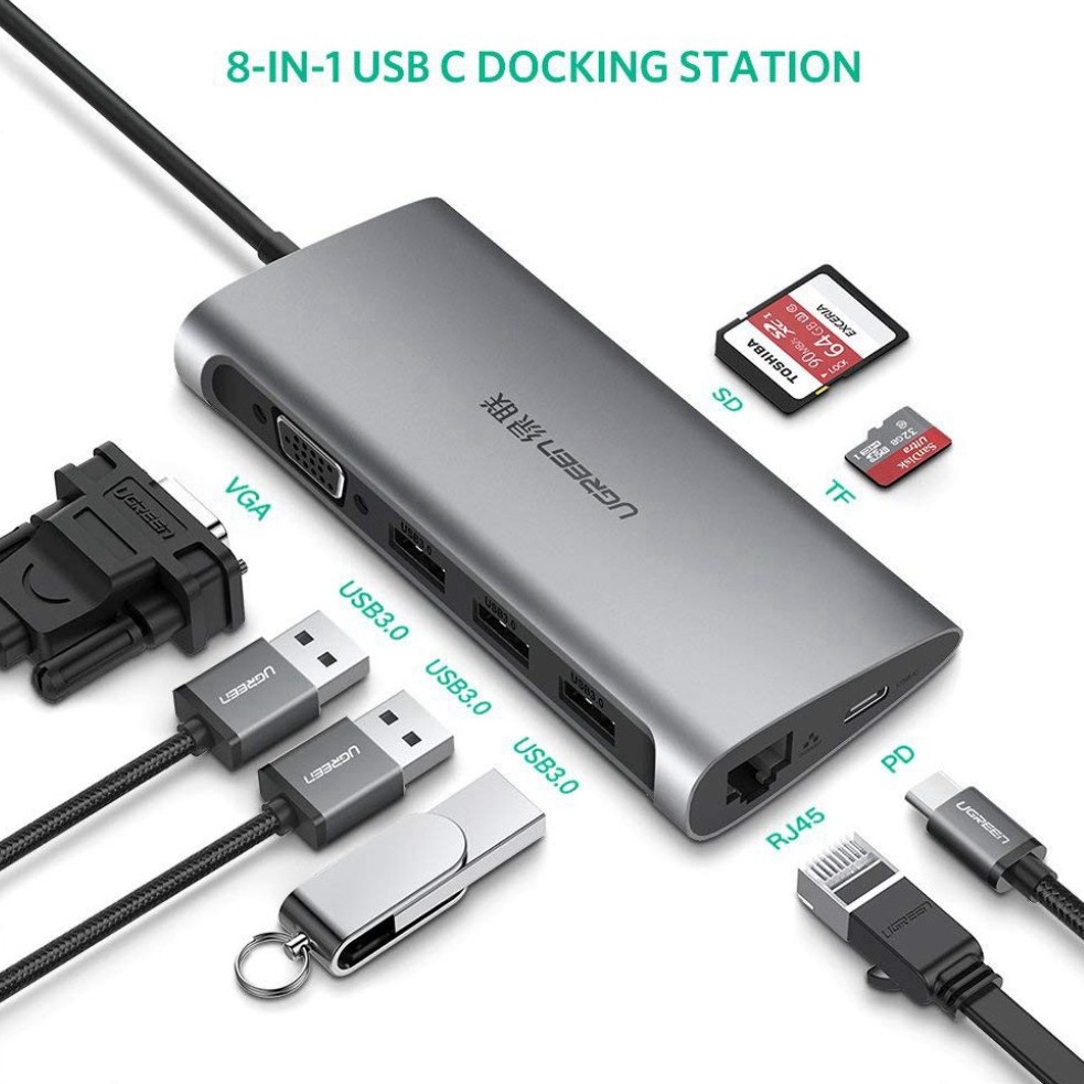 Cáp USB type-C to VGA/USB 3.0/SD/TF/Lan Ugreen 50539 -